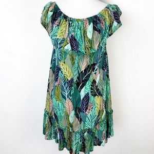 Hawaiian tropical Off the shoulder ruffles dress